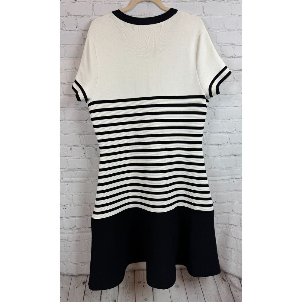 KATE SPADE NEW YORK black white striped A-line short sleeve knit dress XXL - Picture 6 of 6